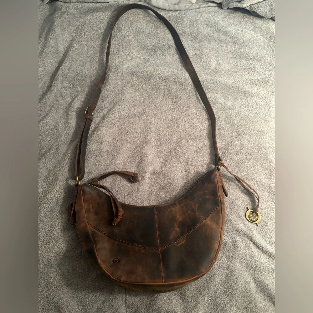 Born Brown Leather Hobo Distressed Shoulder Bag Purse Y2K - Picture 2 of 12